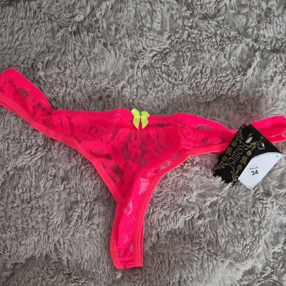 Neon Pink Lace Panties with Bow